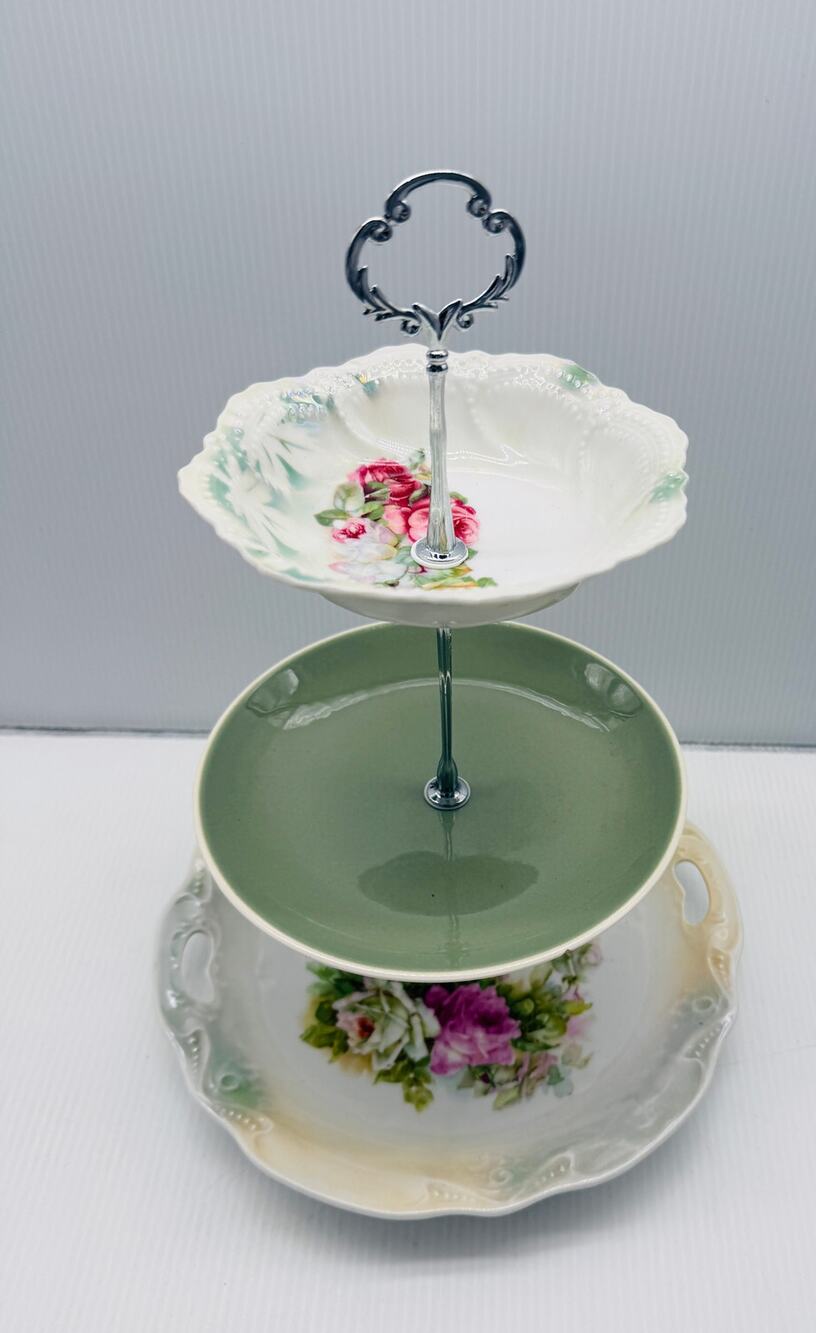 Copied - One of Kind Handmade 3 Tier Tray from Vintage Dishes